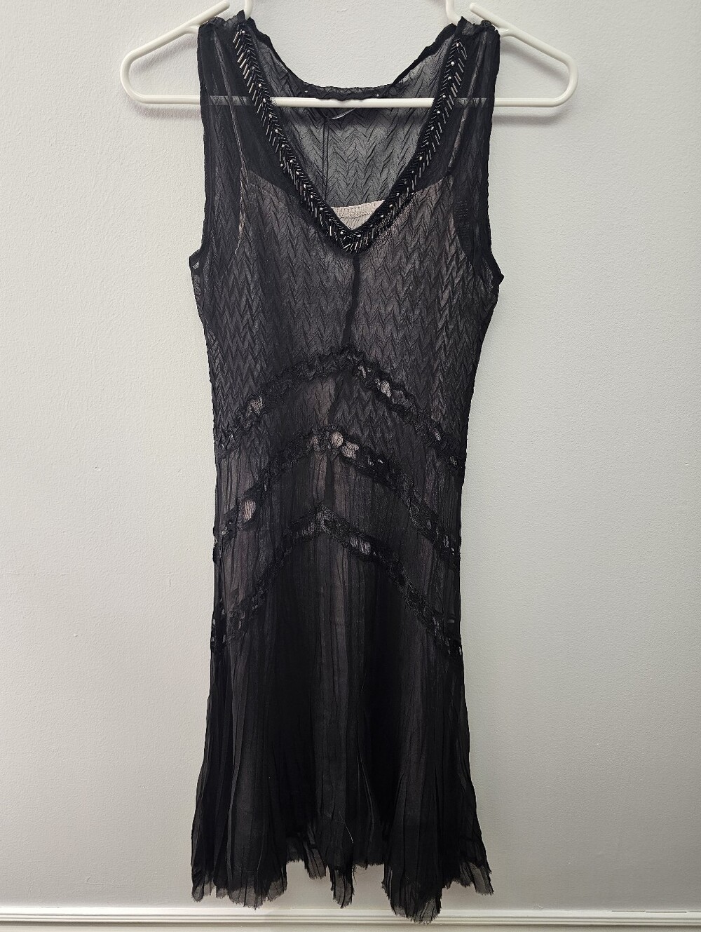 Komarov Black Beaded Pleated Dress